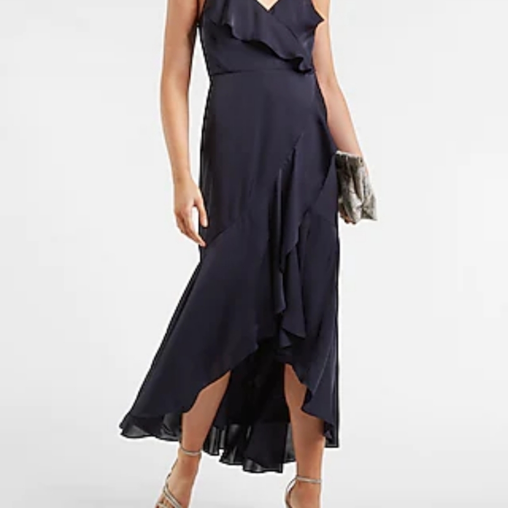 Express Satin Wrap Midi Dress - Wedding Guest - NWT - Sold Out - Picture 2 of 4